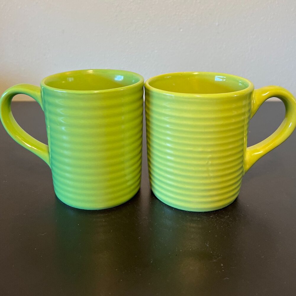 Set of 2 RETRO Royal Norfolk  Santa Fe Lime Green Mugs with Embossed Rings